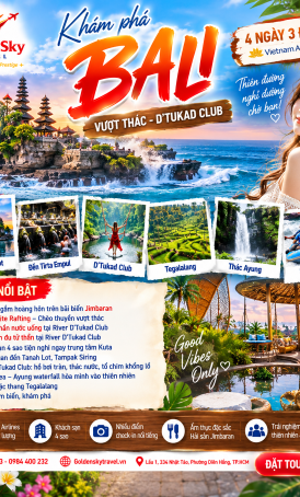 GSTRAVEL KHÁM PHÁ BALI : VƯỢT THÁC - D’TUKAD CLUB 4N3D THÁNG 1- 2-3 .2027 VNA