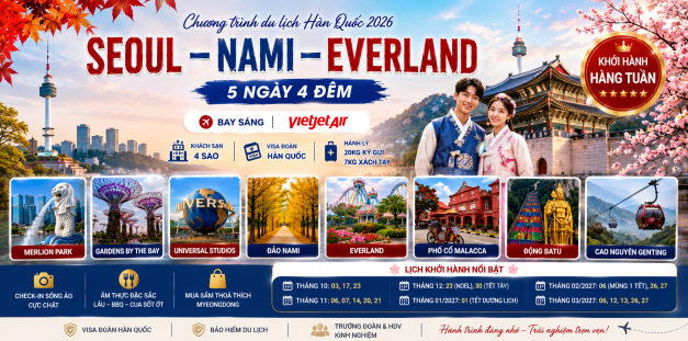 GSTRAVEL SEOUL – NAMI – EVERLAND 5N4D VJ THÁNG 6-12 Air bay TRƯA