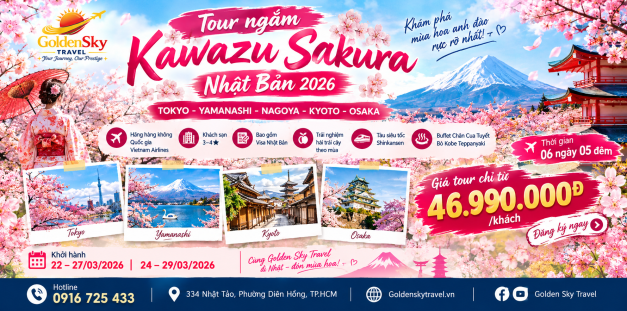 GSTRAVEL TOKYO – YAMANASHI – NAGOYA – KYOTO – OSAKA 6N5D THÁNG 3.2027 HOA ANH ĐÀO