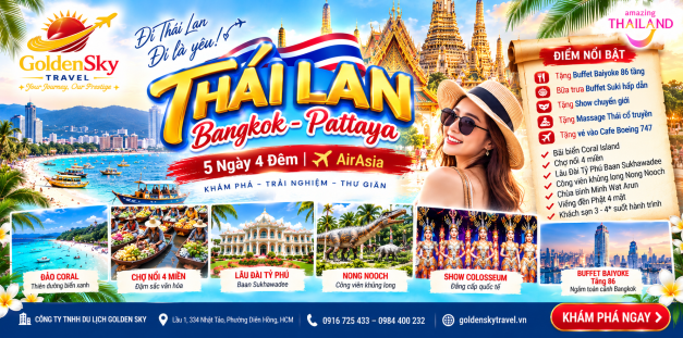 GSTRAVEL BANGKOK - PATTYA 5N4D FD BAY CHIỀU MÙNG 1 TẾT 2027