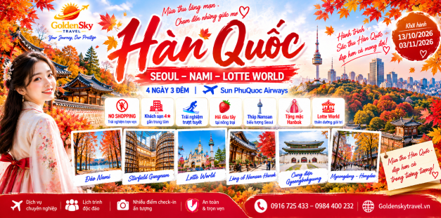 GSTRAVEL SEOUL – NAMI – LOTTE WORLD 4N3D MÙA THU THÁNG 10-11