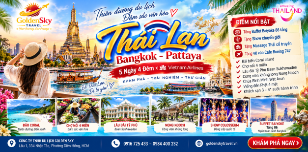 GSTRAVEL BANGKOK - PATTYA 5N4D BAY CHIỀU MÙNG 2.3.4 TẾT 2027