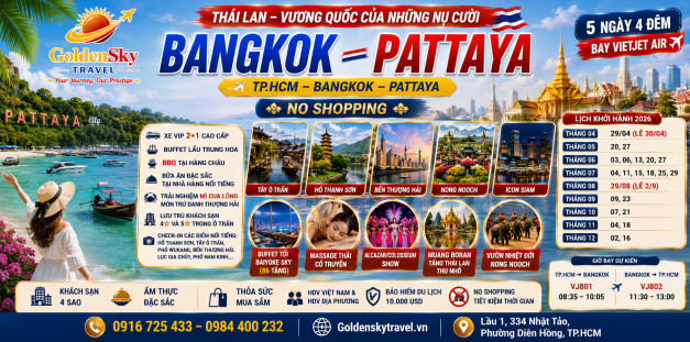 TOUR THÁI LAN BANGKONG - PATTAYA 5N4D VJ tháng 4-5-6-7-8-9-10-11-12