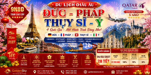 GSTRAVEL  ĐỨC –  PHÁP –  THỤY SĨ –  Ý 9N8D QATAR 28 TẾT