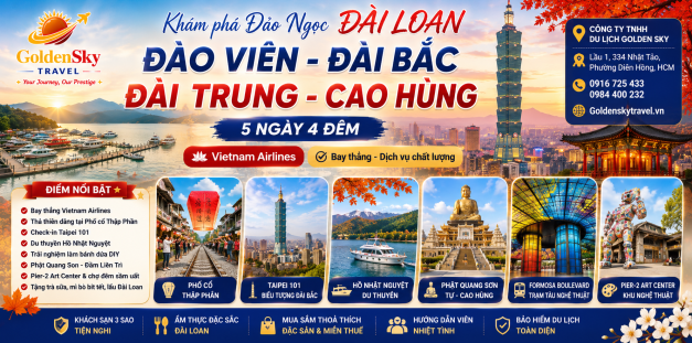 ĐÀI BẮC – ĐÀI TRUNG – CAO HÙNG 5N4D VIETNAMAIRLINES THÁNG 4-5-6-7-8-9-10
