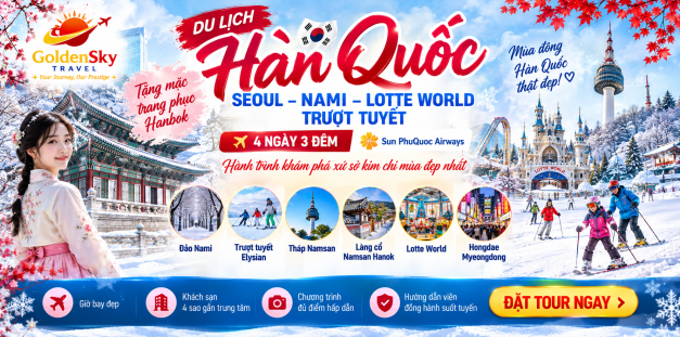 GSTRAVEL-SEOUL – NAMI – LOTTE WORLD – TRƯỢT TUYẾT 4N3D Noshop Sunphuquoc airways tháng 12 Noel - tết tây